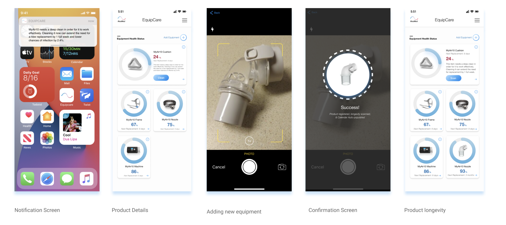 User is reminded to clean their medical device on their mobile phone.